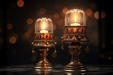 Elegant vintage candle lamps glowing warmly, ideal for luxurious ambiance and decor themes