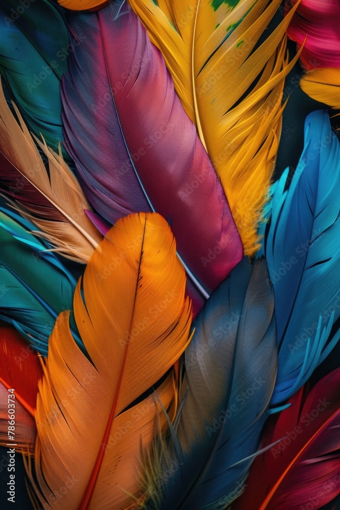 Poster a stack of vibrant feathers, suitable for various designs