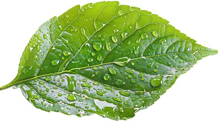 Close-up of a green leaf covered in water droplets. Ideal for nature or environmental concepts - Powered by Adobe