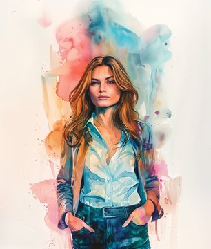 water color styled illustration of a female in business casual