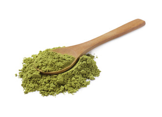 Henna powder and spoon isolated on white