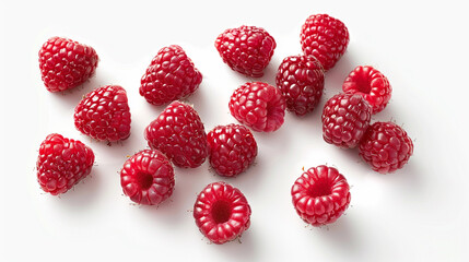 Red raspberries on a gray background. - obrazy, fototapety, plakaty