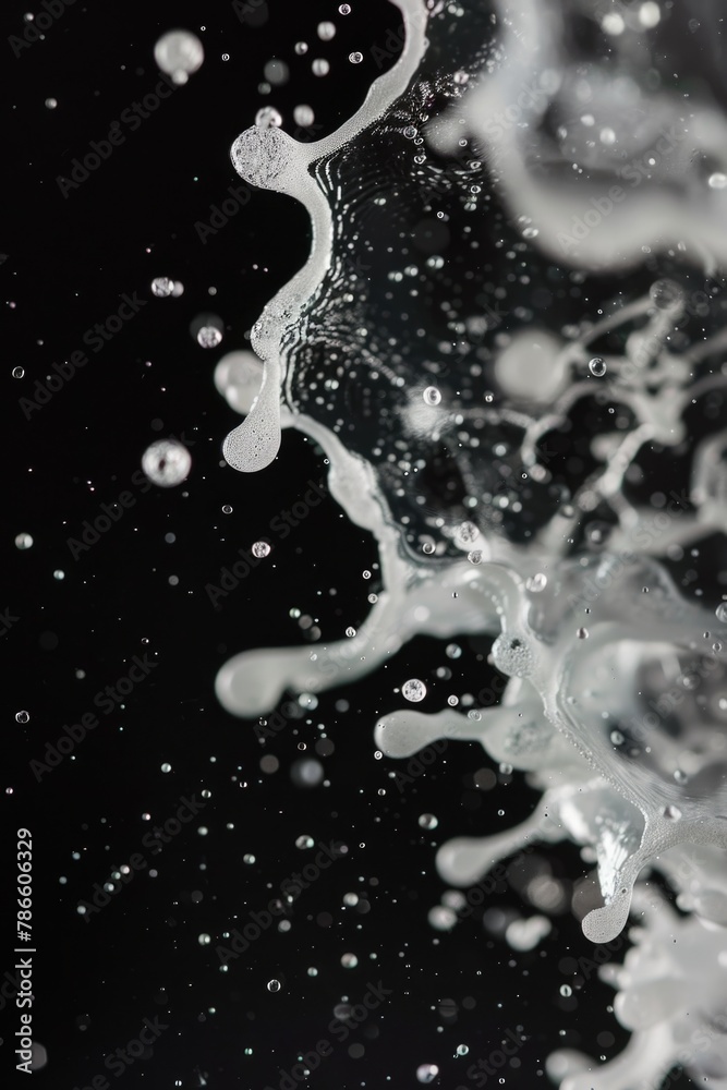 Poster Close up of a cell phone with water splashing on it. Suitable for technology and water-related concepts