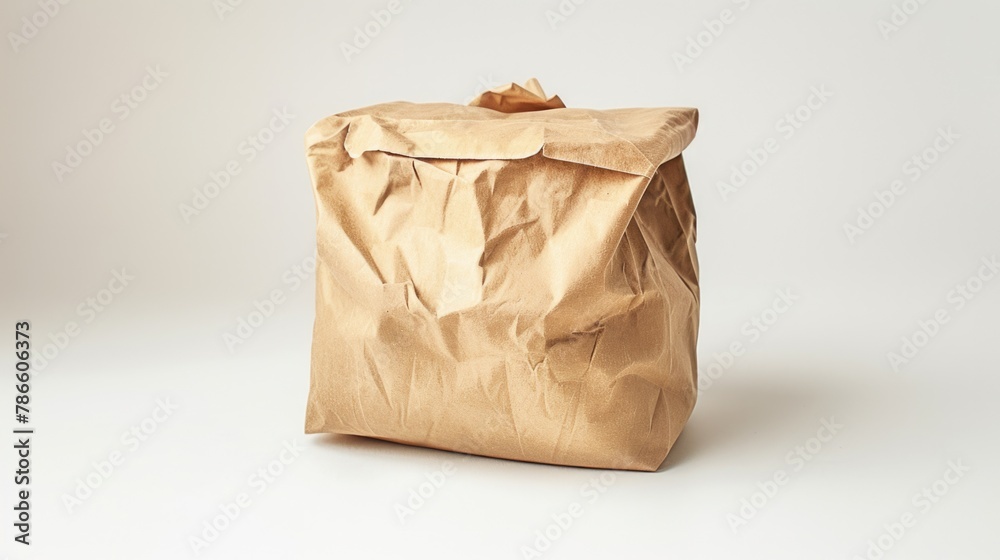 Poster a brown paper bag sitting on top of a table. suitable for various concepts and designs