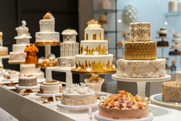 Variety of cakes showcased, a delectable assortment of baked goods