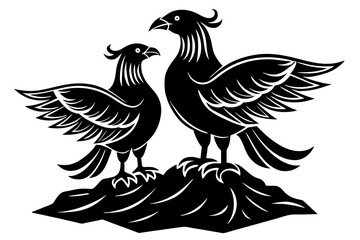 Minimalist 2 large birds standing on rock section heading flourish vector 
