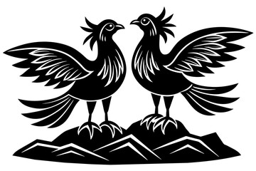 Minimalist 2 large birds standing on rock section heading flourish vector 