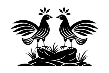 Minimalist 2 large birds standing on rock section heading flourish vector 