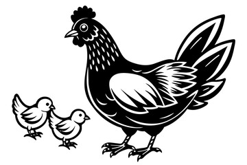 Chicken with chickens vector silhouette 