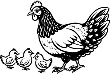 Fototapeta na wymiar Chicken with chickens vector silhouette 