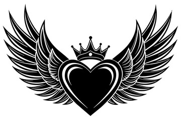 coração com asas e coroa vector silhouette 