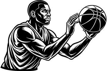 Basket ball in hand of a player who is going to the basket vector silhouette
