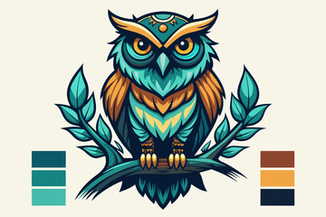 Create a captivating t-shirt design featuring a majestic owl perched on a branch against an white background