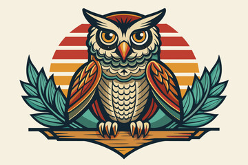 Create a captivating t-shirt design featuring a majestic owl perched on a branch against an white background