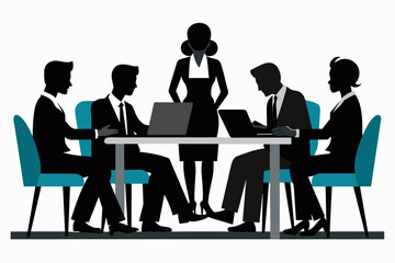 Business team meeting complete black silhouette in white background