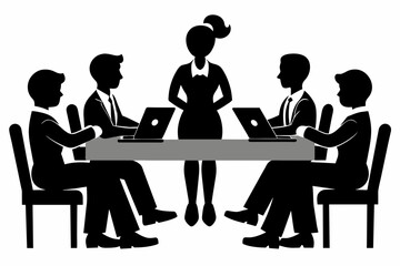 Business team meeting complete black silhouette in white background