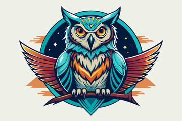 Create a captivating t-shirt design featuring a majestic owl perched on a branch against an white background