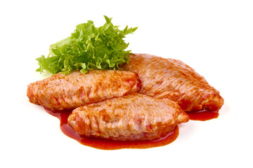 Buffalo Chicken wings in red sauce, isolated on white background