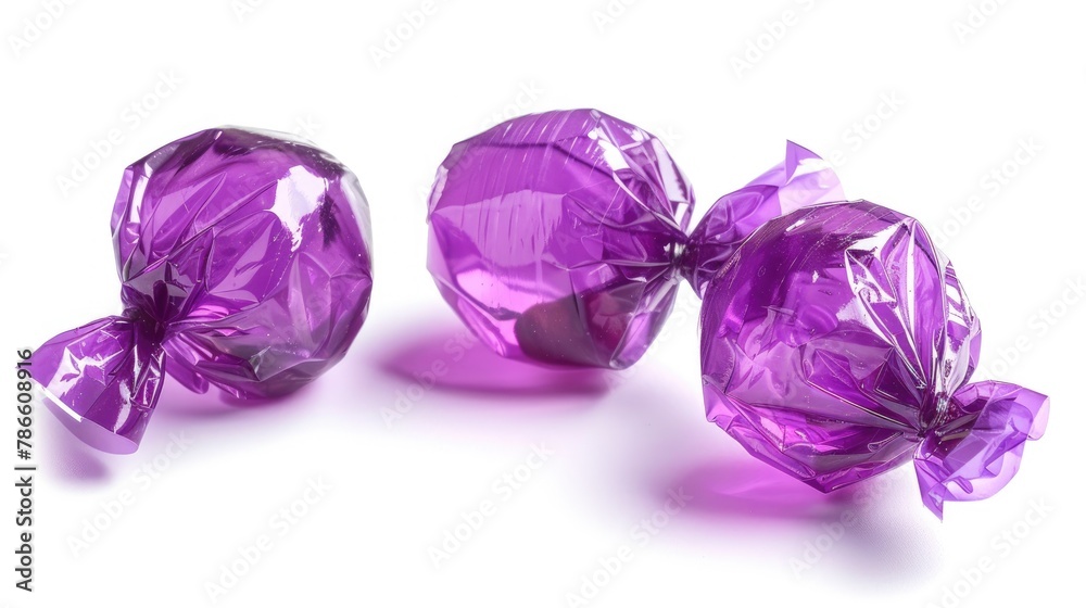 Poster Purple wrapped candies isolated on a white background