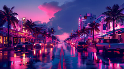 Miami streets, neons, thugs, cars, Vice City wallpaper
