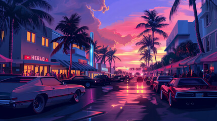 Miami streets, neons, thugs, cars, Vice City wallpaper - obrazy, fototapety, plakaty