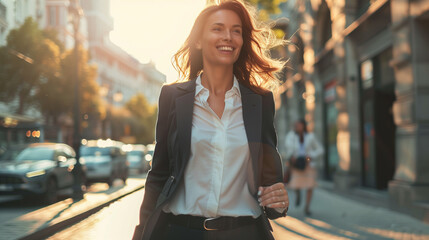 Businesswoman walking down the street