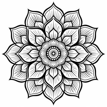 recommend clip art: Coloring book simple mandala flower, black and white, vector art