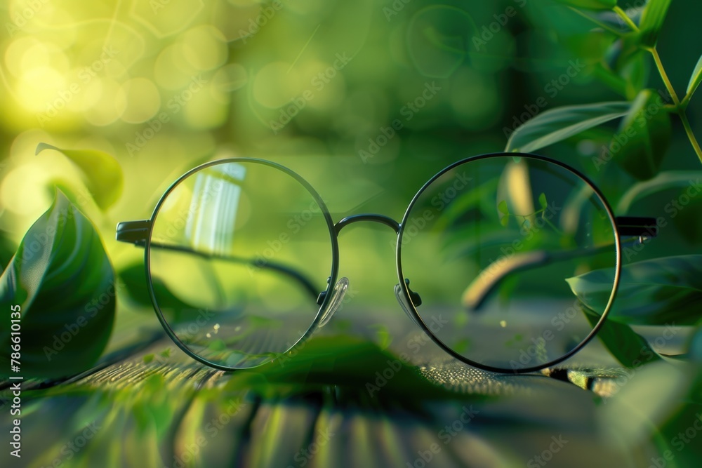 Poster a pair of glasses placed on a wooden table. suitable for various concepts and designs