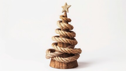 A festive Christmas tree decorated with a rope wrapping and a star on top. Perfect for holiday backgrounds