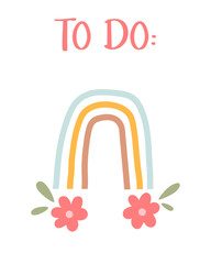Spring to do list template. Organizer and Schedule with place for Notes. Good for Kids. Vector illustration design for planner.