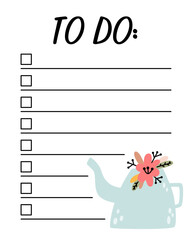 Spring to do list template. Organizer and Schedule with place for Notes. Good for Kids. Vector illustration design for planner.