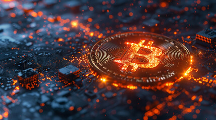 Bitcoin symbol with futuristic HUD - obrazy, fototapety, plakaty