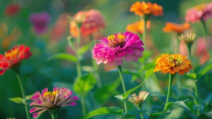 Blooms of Zinnia in the Garden