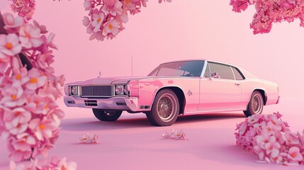 pink car with flowers