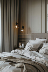 Stylish Bedroom: Comfortable Bed, Crisp Linens, and Elegant Lamps
