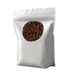 Shiny package with coffee beans on a white and transparent background. PNG.