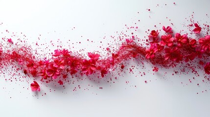   Pink flowers in abundance against a pristine white backdrop; bottom layer features red sprinkles - obrazy, fototapety, plakaty
