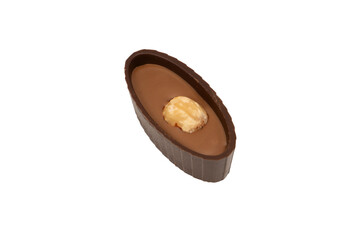 Chocolate candy with a nut isolated on a white background.