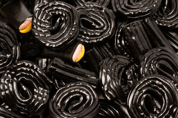 Jelly anise candy. Black jelly candies. Delicious gelatin candies.