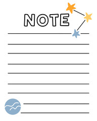 Notes list template. Organizer and Schedule with place for Notes. Good for Kids. Vector illustration in space design for planner.