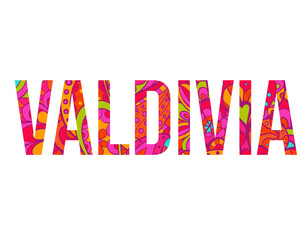 Valdivia name design filled with colorful doodle pattern