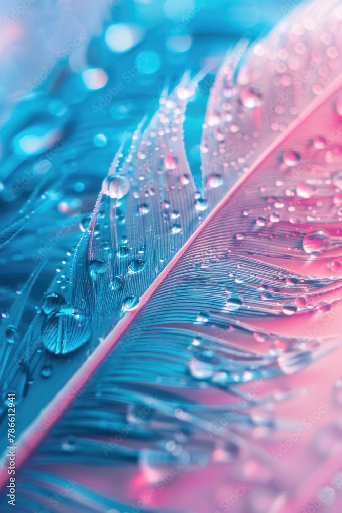 Poster close-up view of water droplets on a feather. suitable for nature and beauty concepts