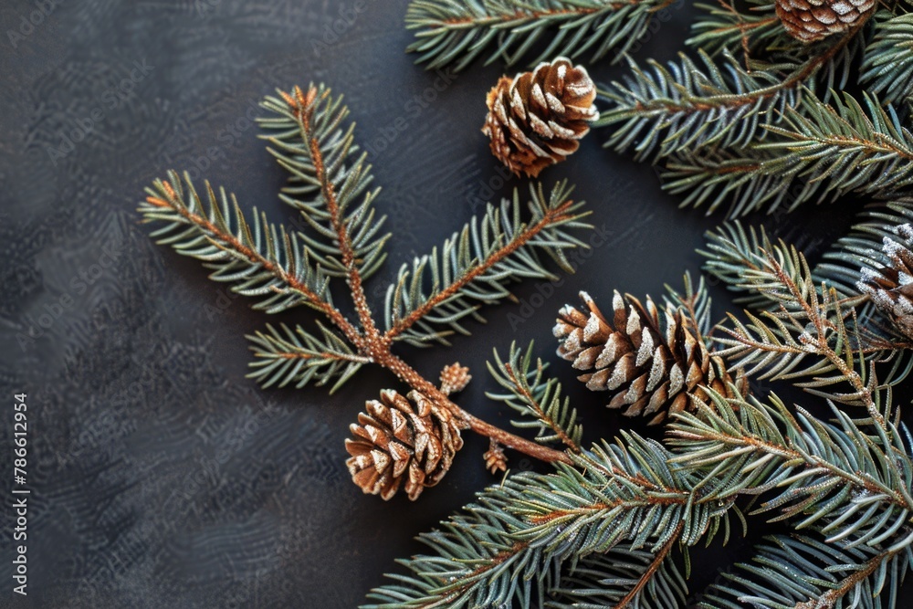 Poster A branch of a pine tree with cones. Suitable for nature and Christmas themed projects