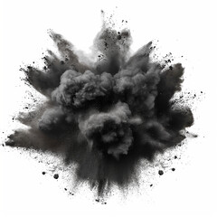 Black chalk pieces and powder flying, explosion effect isolated on white, clipping path