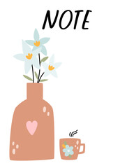 Spring notes list template. Organizer and Schedule with place for Notes. Good for Kids. Vector illustration design for planner.Web