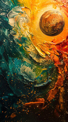 Earth Close-Up During Solar Storm, Vibrant Abstract Surrealist Art