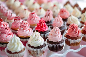Colorful cupcakes with butter cream and sprinkles on cake stand