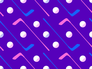 Seamless pattern with golf clubs and balls. Golf putter and a golf ball in a minimalist style. Design for typography, banners and posters, promotional items. Vector illustration