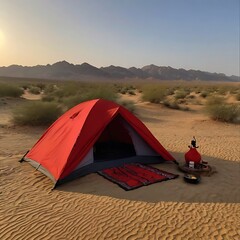landscape in the desert, tent in the desert, tent in the day, Desert country, red tent at day,  mahram, Iran, Iraq, Muslim mahram-ul-ihram