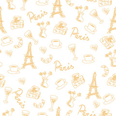Seamless pattern wallpaper background print with France objects decor for textile paper 